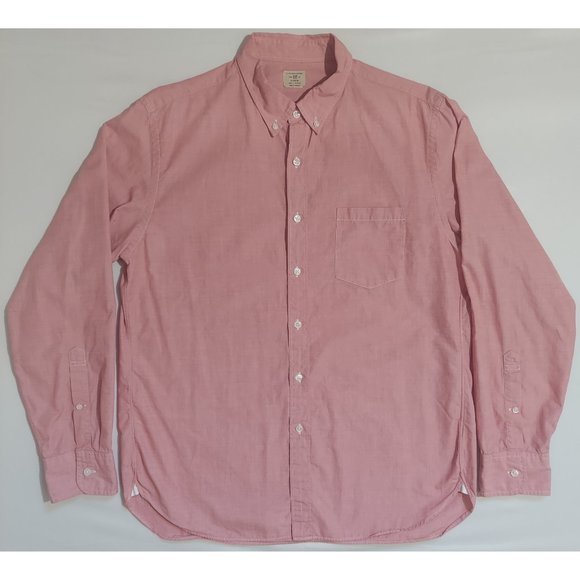 J. Crew 2-Ply 100% Cotton Long Sleeve Button Down Shirt Size Large Red White - Picture 1 of 8